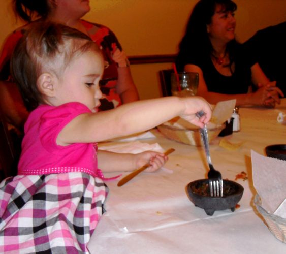 Dipping my fork in the salsa bowl