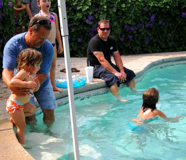 Grandpa's helping me get back into the pool